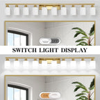 DIKAIDA Gold Bathroom Vanity Light,10-Light Brushed Gold Bathroom Light Fixtures with White Frosted Glass,64.5in Wall Lamp Sconces for Mirror Bedroom,Living Room Hallway,E26