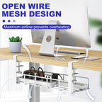 Under Desk Cable Management Tray, 31.5'' No Drill Steel Cable Tray Organizers, Wire Management Tray Cable Rack with Clamp Mount, Metal Under Desk Tray with Wire and Cord Organizer (White, 2 Pack)