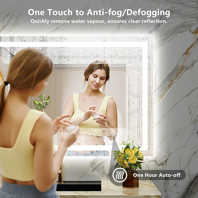 YEELAIT 44x30 Inch LED Bathroom Mirror with Lights Front and Backlit Lighted Vanity Mirror for Bathroom Wall with 3 Colors Dimmable Anti-Fog Memory Shatter-Proof IP54 Waterproof Horizontal/Vertical
