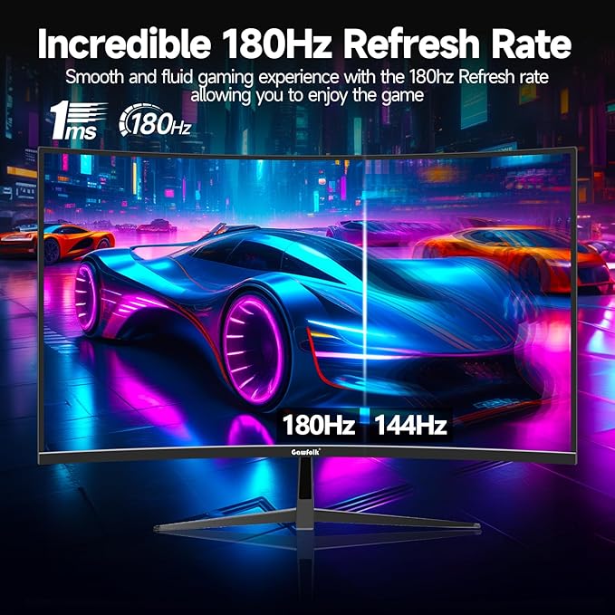 Gawfolk 32 inch Gaming Monitor 1800R Curved Computer Monitors 165HZ / 180HZ PC Monitors VA Screen for Home, Office and Dormitory, FHD 1080P Computer Monitor Support HDMI & DP