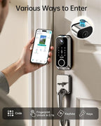 Hornbill Video Smart Lock with Camera: 10-in-1 Ring+2K Camera+Doorbell+Fingerprint Keyless Entry Door Lock, Built-in WiFi Deadbolt(only 2.4G), Two-Way Audio/App Remote Control/PIR, Satin Nickel