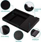 Valet Tray, Built in Wireless Charging Pad, Nightstand Organizer, Dresser Organizer, Mens Jewelry Box, Valet Charging Station, Faux Leather Valet Tray for Men and Women, (Black)