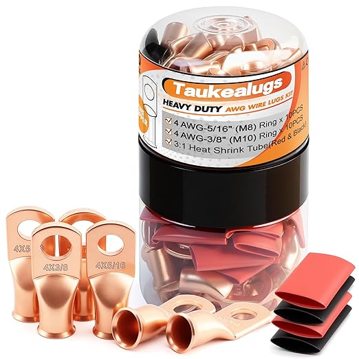 20PCS 4 AWG 5/16 3/8 inch Battery Cable Lugs,4 gauge Copper Crimp Connector Ring Terminal Wire Ends with 20pcs 3:1 Adhesive Heat Shrink Tubing in Dual-neck bottle