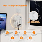 Short Extension Cord with USB and USBC Ports, Flat Outlet Extender with 10 AC Outlet 6 USB, 1 Switch & 2 LED Indicator, USB Wall Power Strip for Multiple Devices, for Home, Office, Dorm Essentials