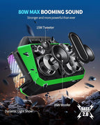 TPWIN Bluetooth Speaker - 80W Loud Rugged Outdoor Speakers, IPX6 Waterproof, 20H Playtime, Deep Bass, Lightshow, TWS, BT 5.3 Wireless, Portable for Travel Hiking Camping Beach Pool - Green