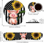 Keyboard Wrist Rest + Mouse Pad Wrist Support Set with Coasters, Non-Slip PU Base Ergonomic Mousepad for Home Office Working Studying Easy Typing & Pain Relief, American Flag Sunflower and Cute Pig