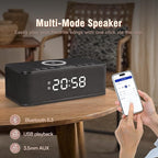 Dual Alarm Clock Radio Bedroom, Digital Alarm Clocks Bedrooms Bluetooth, Up to 10 Bedroom Alarms Clock White Noise 23 Soothing Sounds App/Button Control Snooze 12/24H FM Speaker Charging, Black
