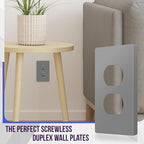 ENERLITES Screwless Duplex Wall Plate, Child Safe Receptacle Outlet Cover, Standard Size, 1-Gang 4.68" x 2.93", Unbreakable Polycarbonate Thermoplastic, UL Listed, SI8821-GY, Glossy, Gray