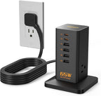 USB Charging Station for Multiple Devices 10Ft Cord, TESSAN 9-in-1 USB C Charger Block PD 65W for iPhone 17/16, MacBook, Tablet, Type C Desktop Charger with 3 AC, Home Travel Office Accessories