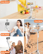 Yeaki 71” Auto Face Tracking Tripod for iPhone with Light,360° Rotating Phone Stand with Rechargeable Remote Control for TikTok Vlog, Phone Tripod for Android Camera/GoPro/Ring Light (White)