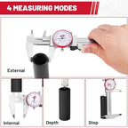 Standard Gage 0-6" Range SAE Dial Caliper Measuring Tool, Analog Precision Micrometer Caliper ±0.001" Accuracy, Manual Mechanical Metal Stainless Steel Measuring Dial with 4-Way Measurements