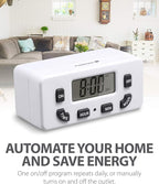 Fosmon 24 Hour Programmable Digital Timer Outlet (2 Pack), ON/Off Program, LCD Display, Mini Indoor Single Plug-in, 125V 15A for Seasonal Light, Lamp, Heater, Portable Fan, Aquarium