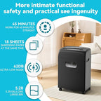 Paper Shredder,18-Sheet High Security Level P-4 Heavy Duty Paper/Card Shredder for Home Office Black Ultra-Quiet Use Essential