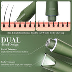 Bikini Trimmer for Women, Flyant 2 in 1 Electric Shaver for Women, Pubic Hair Trimmer Waterproof IPX7 with LED, Bikini Razor for Leg Arm Underarm Bikini Area, Christmas Gifts for Her - Dark Green