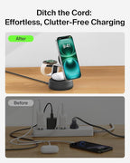 Belkin MagSafe Charger Compatible, 3-in-1 Charging Station, Qi2.2 25W w/Cooling Fan (On/Off Control) Magnetic Wireless Charger for iPhone 17, Apple Watch, AirPods, Pixel 10 (45W Adapter Included)