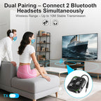 2026 Pro Bluetooth 5.4 Transmitter Receiver, 2-in-1 Wireless Audio Adapter for Airplane/TV/PC/Gym - Dual Link Headphone, Low Latency, Battery Display, Built-in Mic, 30H Playtime, Aviation Metal Frame