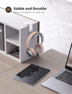 Lamicall Headphone Stand, Sticky Headset Hanger - 360 Degree Rotation Earphone Adhesive Hook Holder Mount, Table Headphone Stand with Cable Organizer, Headset Clamp for HyperX, Sennheiser -White