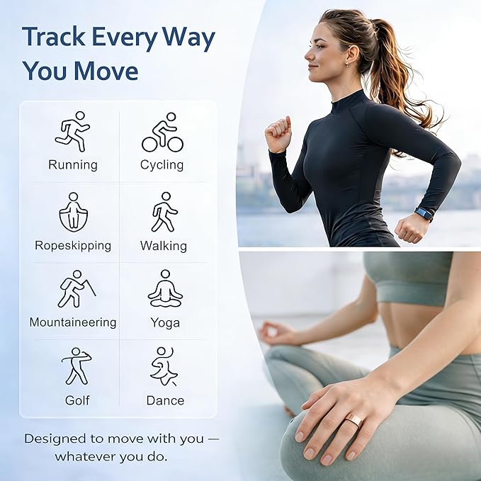 Smart Ring Health & Fitness Tracker for Men & Women, Heart Rate, SPO₂, Sleep & Activity Monitoring, IP68 Waterproof, Long Battery Life, Family Care Mode, No Subscription Fee (Rose Gold, 7)
