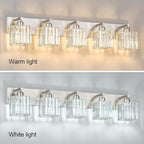 FDPBY Modern Vanity Light 5-Lights Brushed Nickel Vanity Light Crystal Bathroom Wall Light Bathroom Light Fixtures