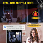 Septekon 2K Outdoor Security Camera 3MP, 2.4G Wired WiFi Camera with Night Vision, IP66 Waterproof, AI Human Motion Tracking, 2-Way Audio, Black