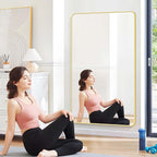 55"x36" Gold Bathroom Mirror, Large Rectangle Mirror, Rectangular Wall Mirror, Rounded Corner Vanity Mirror with Aluminum Metal Frame for Bathroom Bedroom Living Room Horizontal/Vertical