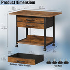VENNQD Large Printer Stand with Storage Fabric Drawer Under Desk Printer Table with Wheels for Home Office, Printer Cart fit Fax Machine Scanner 23.4"x15.7"(Rustic Brown, 2 Tiers)