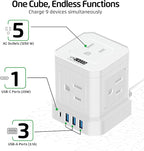 Cube Power Strips with Surge Protection, 6ft Extension Cord with Multiple Outlets, 5 Ac Plugs, 3 USB, 1 Usbc Fast Charging Power Strip with USB Ports, Mountable On/Off Switch Charging Station