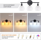 Shenmoyl Bathroom Light Fixtures, 3-Light Black Vanity Wall Light Over Mirror with White Tulip Glass Shade for Bedroom Living Room (Bulb Not Included)