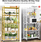 Storage Shelves with 20 Hooks, 5-Tier Foldable Shelves for Storage, Folding Shelf Unit Pantry Shelves with Wheels, Standing Shelving Unit for Kitchen Garage Home Office Room Greenhouse, Gold
