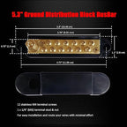 1/4" Stud Power Distribution Block Bus Bar with 12 x #8 Screws, Ampper 5.3" 12V 150A Marine BusBar Brass Battery Distribution Block W/Cover for Car Boat Solar (Black)