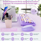 Nowlike Wireless Keyboard and Mouse Combo, Retro Typewriter Keyboard with Round Keycaps, Full-Size Ergonomic, Purple, Ideal for Windows PC, Home, Office, and College