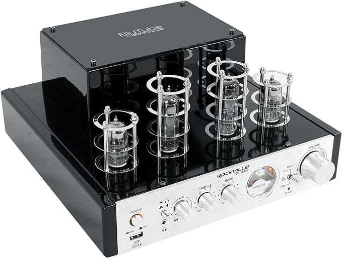 Rockville BluTube 70W Tube Amplifier Stereo Receiver, Bluetooth, EDR, Compact Design, Warm Sound, for Home Audio Enthusiasts