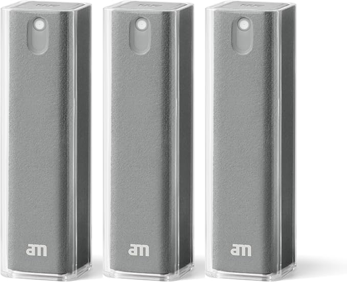 am Screen Cleaner Mist Spray with Microfiber Cloth Around – Alcohol-Free, Streak-Free Screen Cleaning Kit for Smartphones, Tablets, Laptops, Smart TVs & Car Screens, 3 Pack, Gray