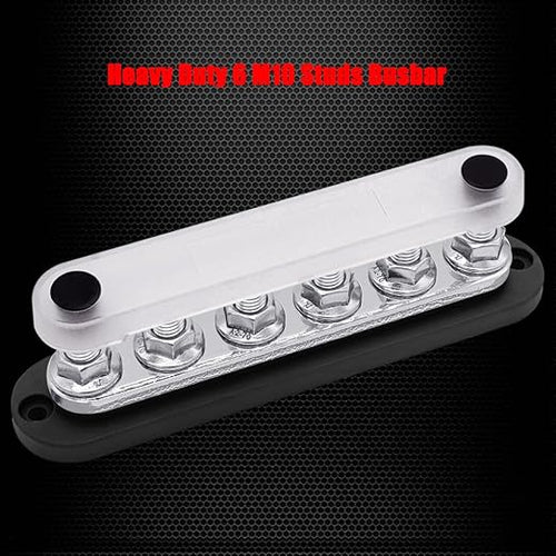 6 x M10 (3/8") Studs Power Distribution Block Bus Bar 12V, Ampper 7" HD 300A Marine BusBar Battery Distribution Block W/Cover for Car Boat Solar (Black)
