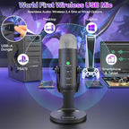ZealSound Wireless Microphone,USB Mic for iPhone PC iPad Android Phone-Cordless Condenser Desktop Microphones with Mute Echo Monitor Volume Gain 2.4GHz for Podcast,ASMR,Gaming,YouTube Video/K66 Black