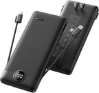 Coowisty Portable Charger with Wall Plug, Slim USB C Power Bank with Built-in Cables, 10000mah LED Display External Battery Pack Compatible with iPhone/Android & More (Black)