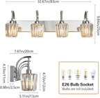 FDPBY Modern Bathroom Vanity Light, 4-Light Chrome Wall Sconce with Crystal Accents, Over Mirror Bathroom Lighting Fixture, 32.67" Long Dimmable Vanity Lamp for Makeup, Easy Installation