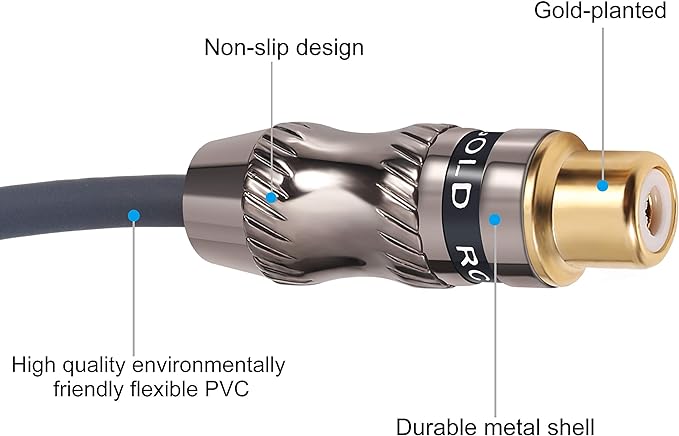 Devinal RCA/Phono Splitter Cable RCA Female to Dual Male Gold Plated Adapter, Stereo Audio Y-Cable Heavy Duty (1 Female to 2 Male) 10" (25 cm)