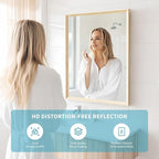 Oak Wood Effect Framed Wall Mirror, 30x48 Rectangle Mirror, Anti-desilvering Tempered Glass, Sustainable&Sturdy Frame, Anti-Rust, HD Reflection &3min Fast Setup for Bathroom Living Room