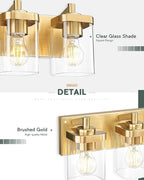 METWET Bathroom Light Fixtures, 30" Brushed Gold Vanity Light, 5-Light Modern Wall Sconces with Square Clear Glass Shade, Vanity Lighting Fixtures Over Mirror, VL194-BG-5