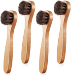 4 Pcs Horsehair Shine Shoes Brush Kit Polish Dauber Applicators Cleaning Leather Shoes Boots Care Brushes Suede Cleaner Brush with Microfiber Shoe Cloth(Wooden Handle A)