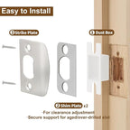 MOSECYOU Standard Door Lock Strike Plate with Spacer Shim, Door Latch Restorer, Universal Security Striker, Repair Kits to Fix Door Won’t Latch in (Satin Nickel)
