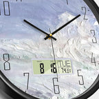 SCOAGE Digital Wall Clock Battery Operated with Day and Date Temperature Blue White Wave Calendar Clock with Large Display Silent for Room Bathroom Bedroom Living Room Farmhouse Decor 12 Inch