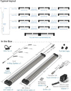 EBD LED Under Shelf Lights, 4-Way Parallel Light Bar, 12-Panel Cabinet Lighting, 6500K 5400Lm Counter Lights with Slack-Free Wiring, Maximized for Spacious 4-Layer Showcase, Bookcase & Storage Rack