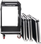 Sound Town Heavy-Duty 1/2" (12mm) Plywood 16U PA DJ Rack/Road ATA Case with 11U Slant Mixer Top, 20" Rackable Depth, 2 DJ Work Tables and Casters, Pro Tour Grade (STMR-16UWT2)
