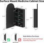 16 x 32 Black Bathroom Medicine Cabinet with Mirror,Arched Medicine Cabinet with Mirror,Assembly Required,Bathroom Mirror with Storage,Wall Mounted Medicine Cabinets with Adjustable Shelves