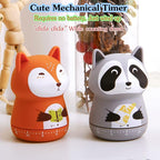 NUOSWEK Mechanical Kitchen Timer - Cute Animal Wind Up 60 Minutes Manual Countdown Timer for Kids, Classroom, Home, Study and Cooking - Grey Raccoon