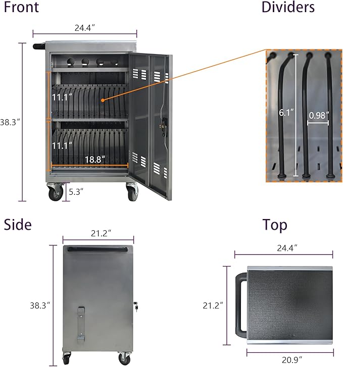 32 Device Mobile Charging Station for Laptops/Tablets/iPads/Chromebooks,32 Bay Lockable Charging Cabinet with Cable Management & Power Strip Included, Laptop & Tablet Storage Carts,Easy Assembly