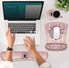 Mouse Pad Wrist Support and Keyboard Wrist Rest Set with Coasters, She Believed She Could So She Did Inspirational Quote Wrist Mouse Pad with Non-Slip PU Base for Home Office Working Studying