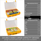 Aptbyte Battery Organizer Storage Holder Box Case with Tester- 269 Batteries Double-Sided Variety Pack, Holds AA AAA 4A C D Cell 9V 3V Lithium LR44 CR2 CR123 CR1632 18650 Button- Yellow (Box Only)